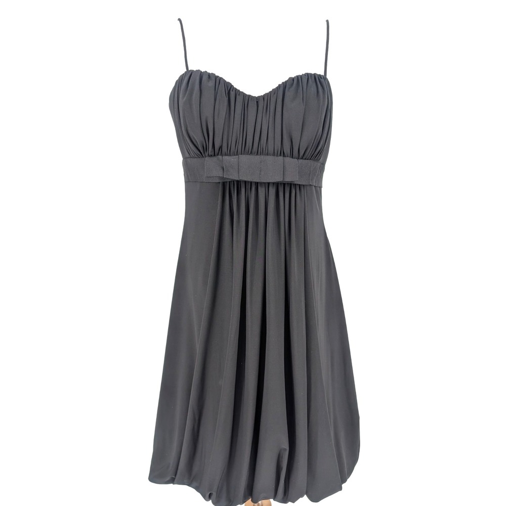 VTG Y2K Black Bubble Hem Babydoll Sweetheart Pleated Bow Dark Coquette Dress 8